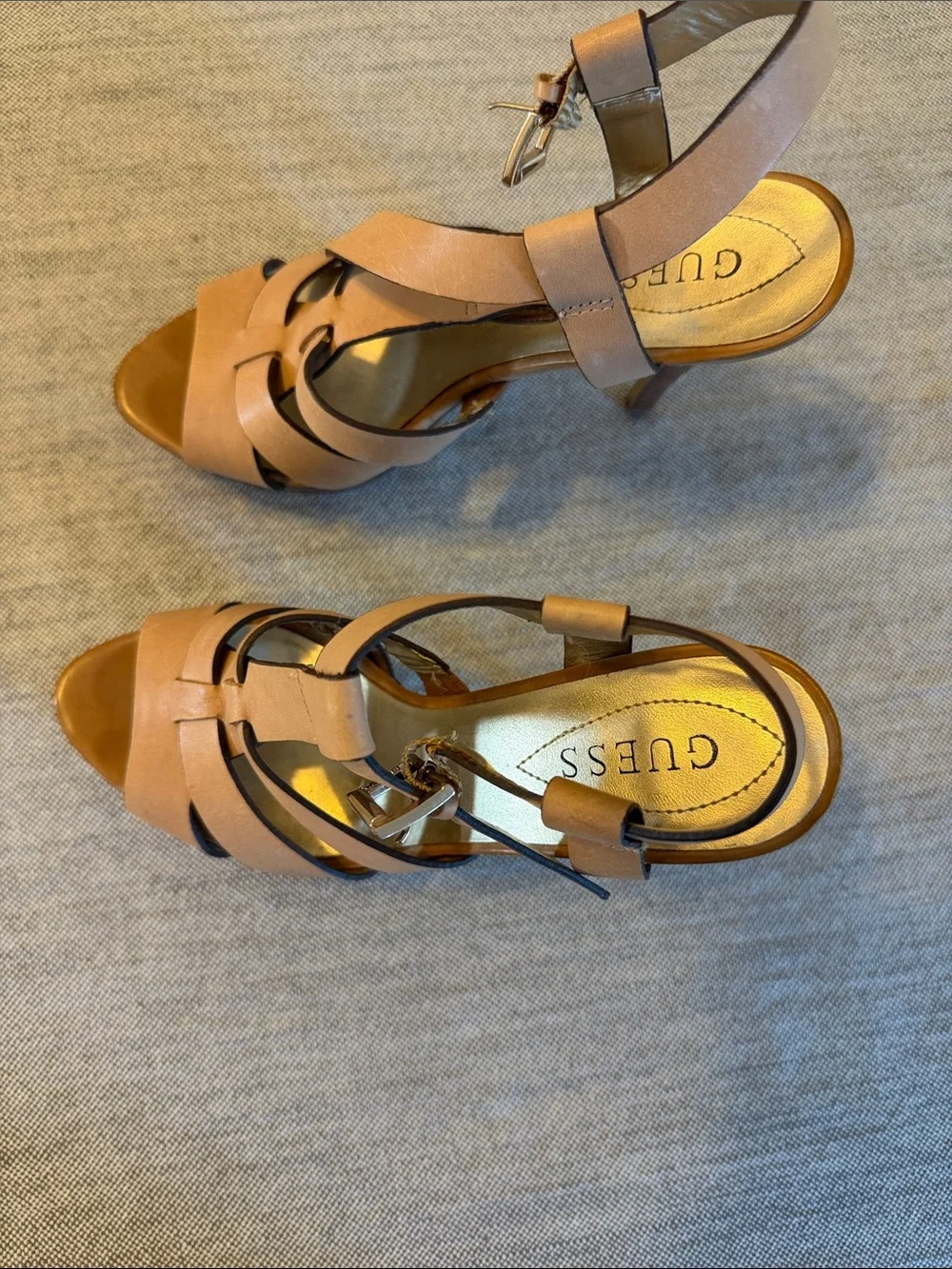 Guess Nude Tan Strappy Platform High Heel Sandal